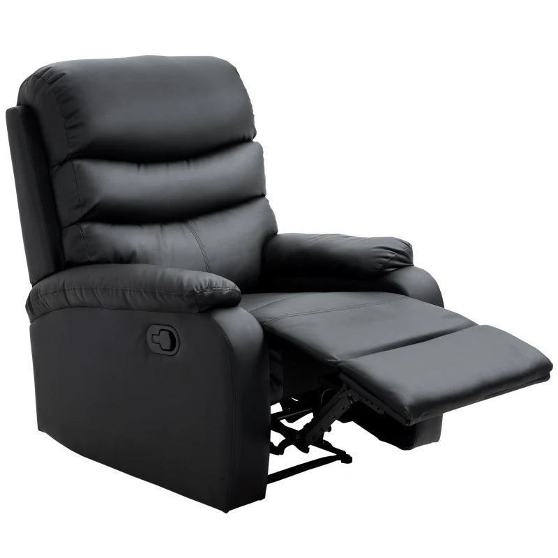 Black PU Leather Reclining Chair with Padded Armrests and Retractable Footrest