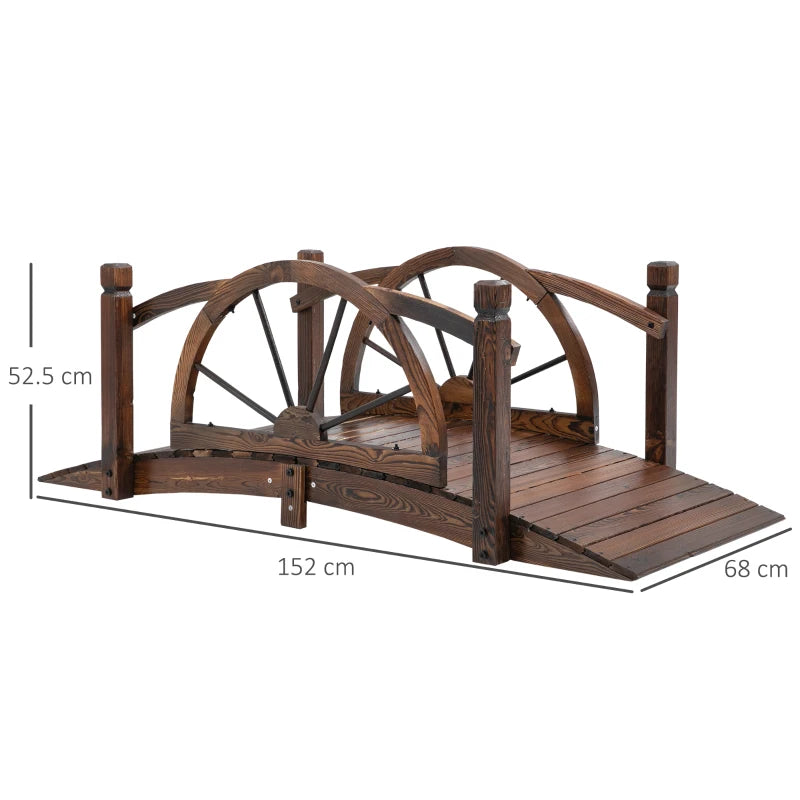 Wooden Garden Bridge - 1.5M Decorative Arc Footbridge - Stained Wood