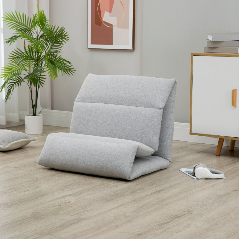 Adjustable Grey Floor Chair with Back Support - Folding Lazy Sofa Bed for Gaming, Meditation, Reading