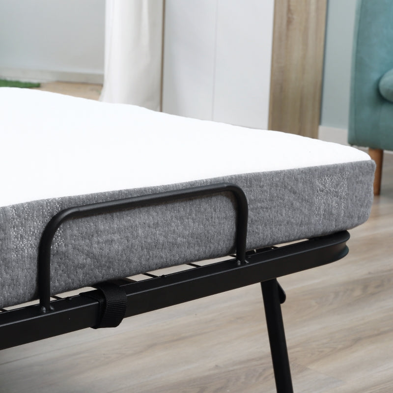 Portable Folding Guest Bed with 10cm Mattress and Metal Frame - Grey
