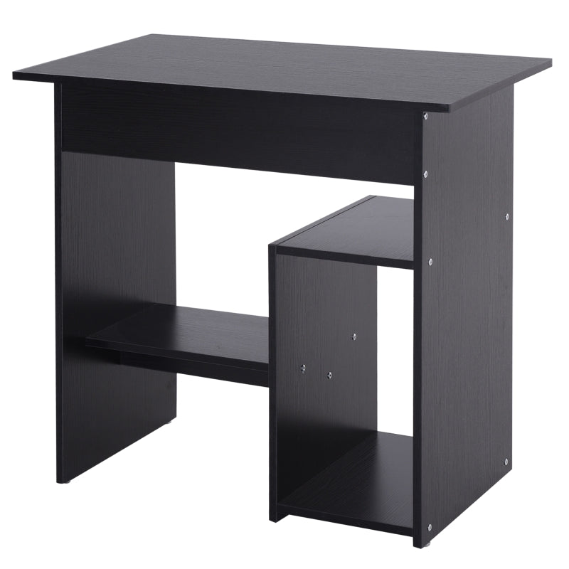 Black Compact Corner Computer Desk with Keyboard Tray and Storage Shelf