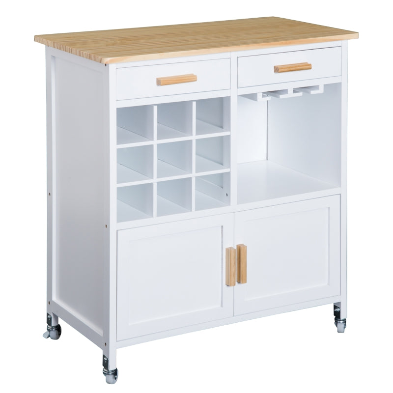 Rolling Kitchen Cart Sideboard Island - White Portable Storage Cabinet with Wine Racks