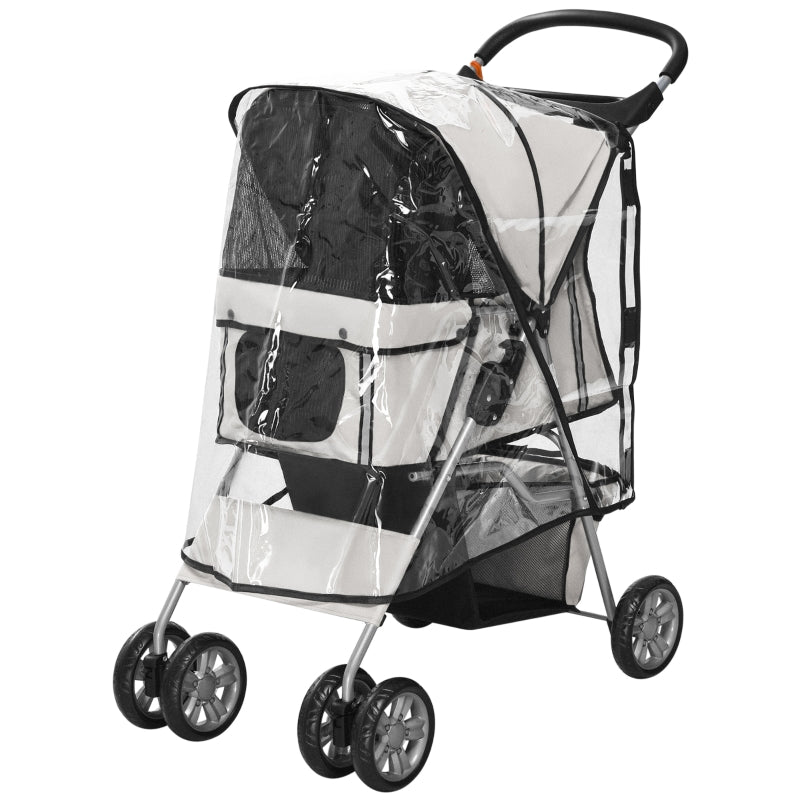 Grey Dog Stroller with Rain Cover for Small Dogs