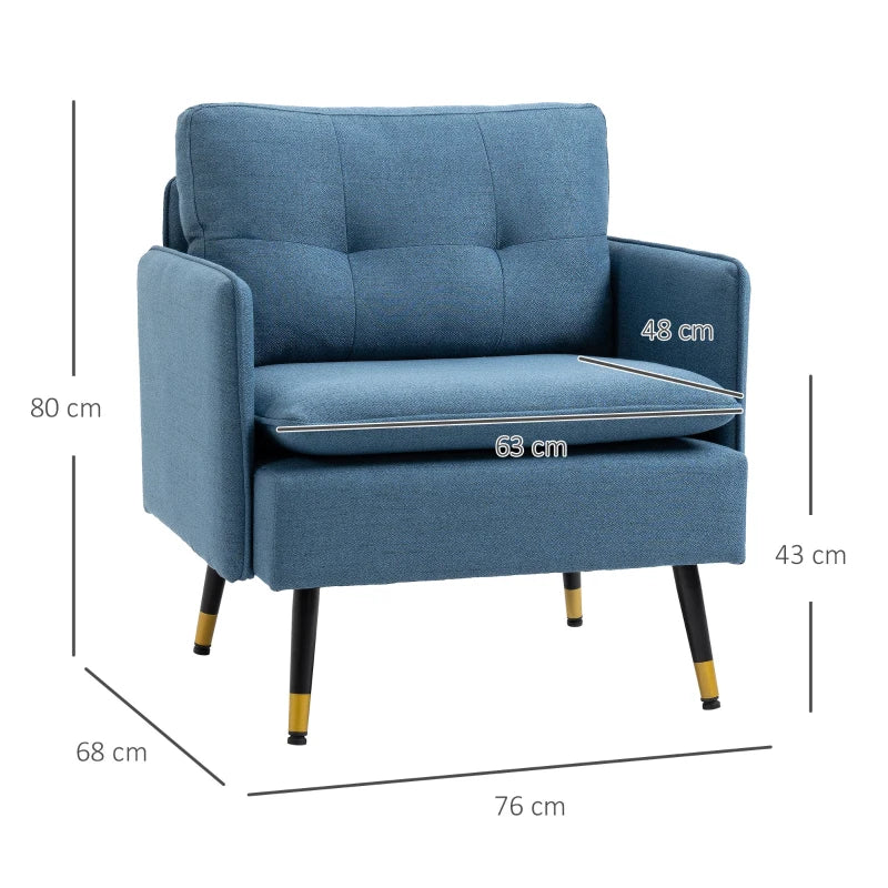 Blue Button Tufted One Seater Sofa with Cushions