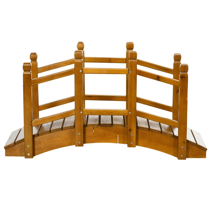 Brown Wooden Garden Bridge with Safety Railings for Pond Backyard Stream