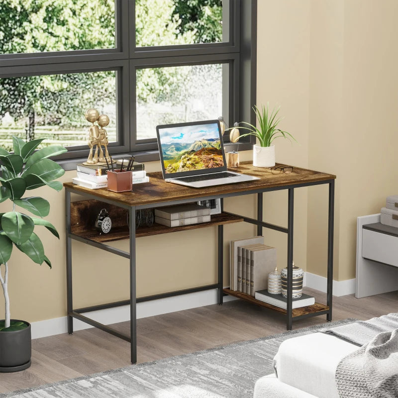 Rustic Brown Computer Desk with Storage and Steel Frame, 120 x 60cm