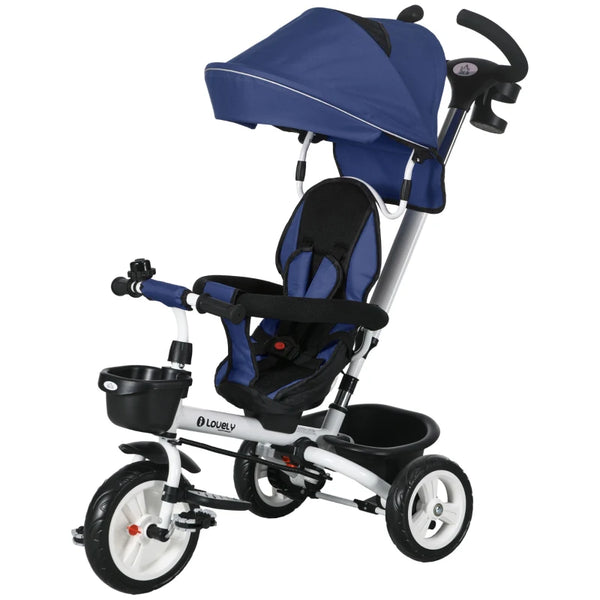 Dark Blue 6-in-1 Baby Push Tricycle with Parent Handle - Ages 1-5