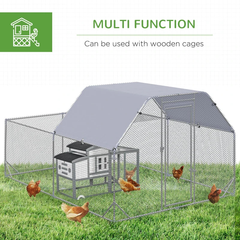 Large Outdoor Chicken Run with Roof, Hen House for 10-12 Chickens, 2.8 x 3.8 x 2 m