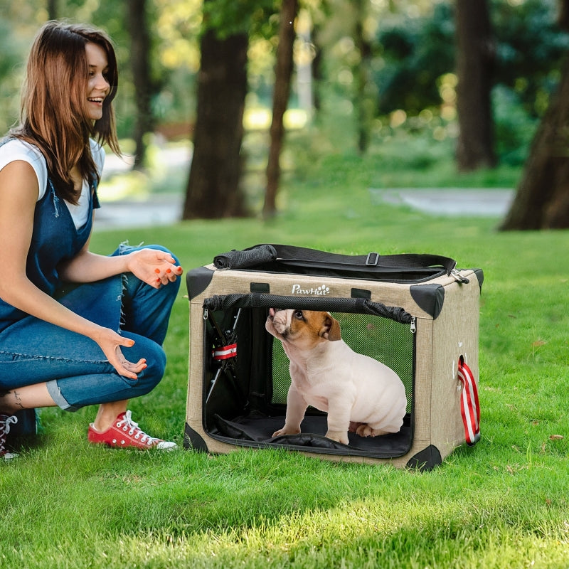 Foldable Pet Carrier with Cushion for Small Dogs and Cats - Gray