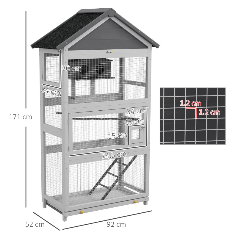 Grey Wooden Bird Cage with Stand for Finches & Parakeets