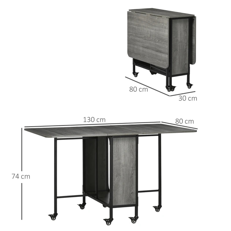 Mobile Drop Leaf Folding Dining Table with Wheels and Storage Shelf