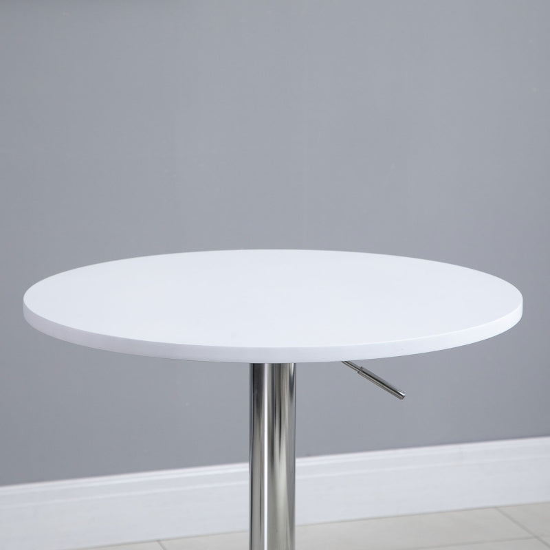 White Round Adjustable Height Bar Table - Swivel Top Metal Frame