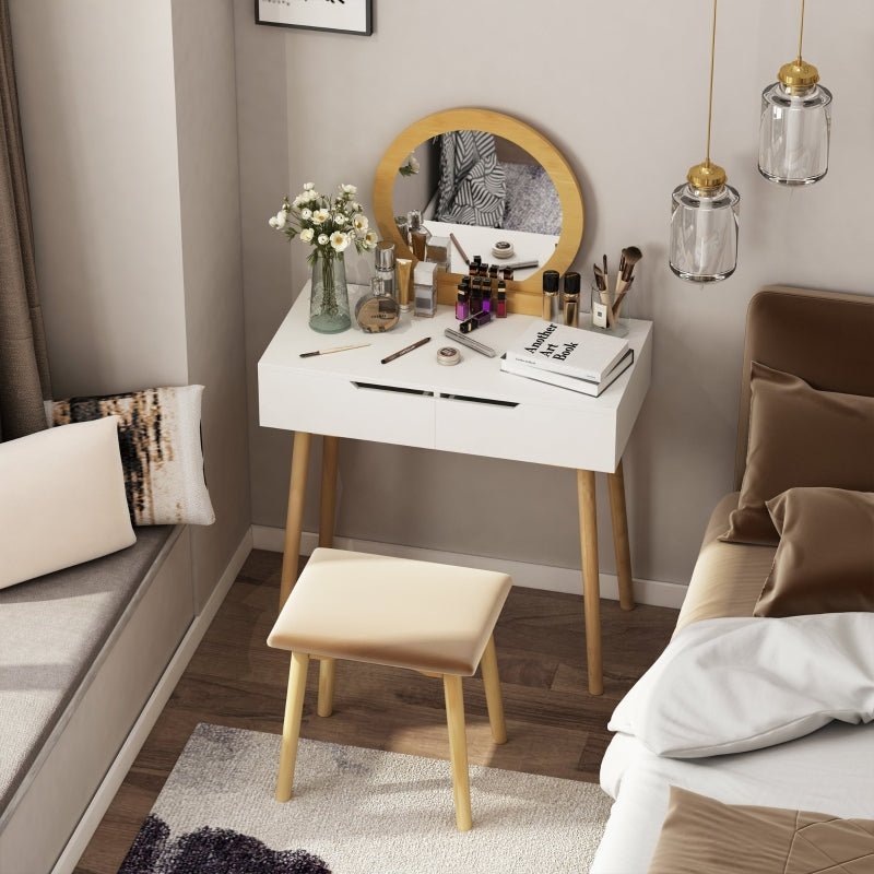 Modern Brown Dressing Table Set with Mirror & Stool