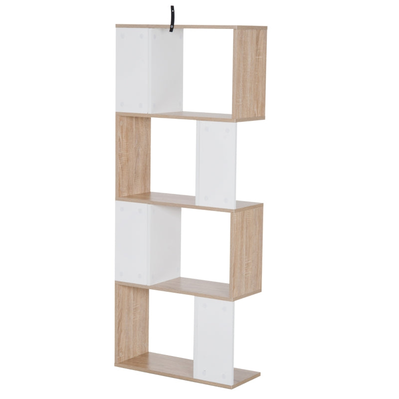 Four-Tier Double 'S' Shelving Unit - White & Oak