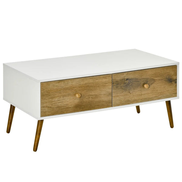 Modern Natural Wood Coffee Table with 4 Storage Drawers