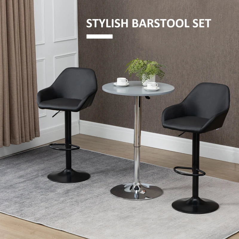 Black Swivel Bar Stools Set of 2 with Footrest and Backrest