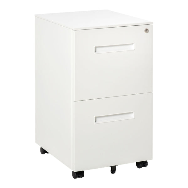 White 2-Drawer Vertical File Cabinet with Lock, Adjustable Partition - A4/Letter Size