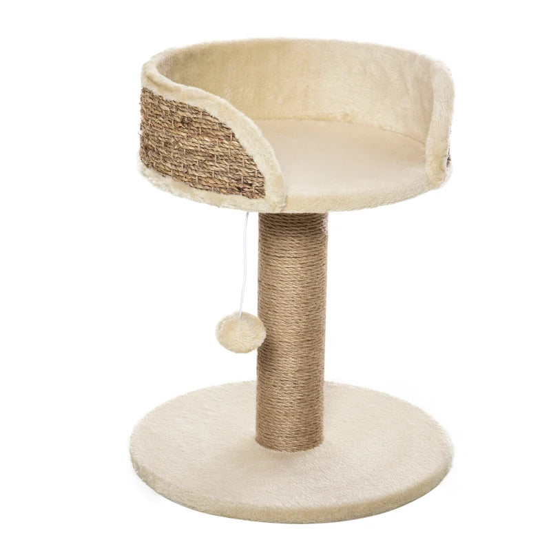 Beige Cat Tree Scratching Post with Dangling Ball