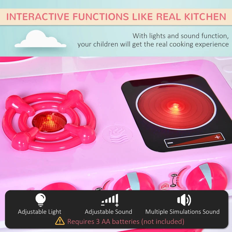 Kids Kitchen Play Set with Realistic Sounds and Lights - Pink