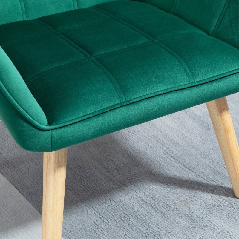 Green Upholstered Armchair with Wide Arms and Slanted Back