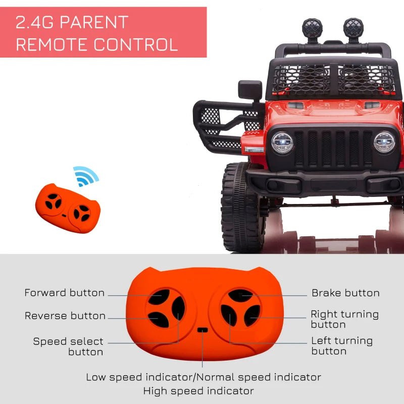 Red Off-Road Electric Ride-On Car for Kids 3-6 Years - Remote Control, Lights, Horn