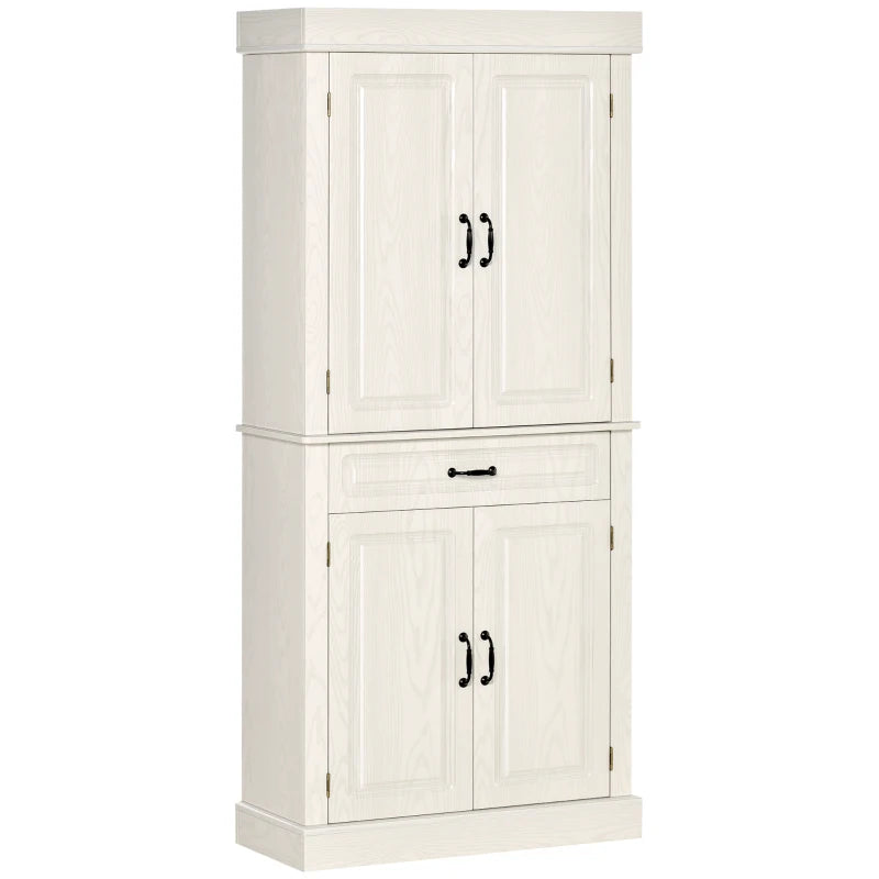 White Wood Grain Kitchen Cupboard with 4 Doors and Drawer, 180cm