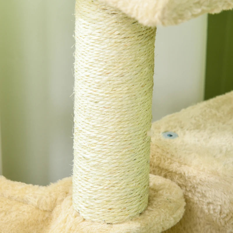 Cat Tree Tower with Scratching Post - Cream White, 100cm