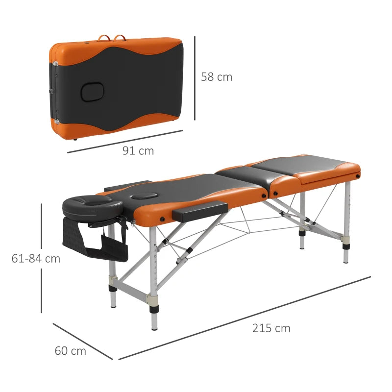 Foldable Black and Orange Massage Table for Salon and Spa