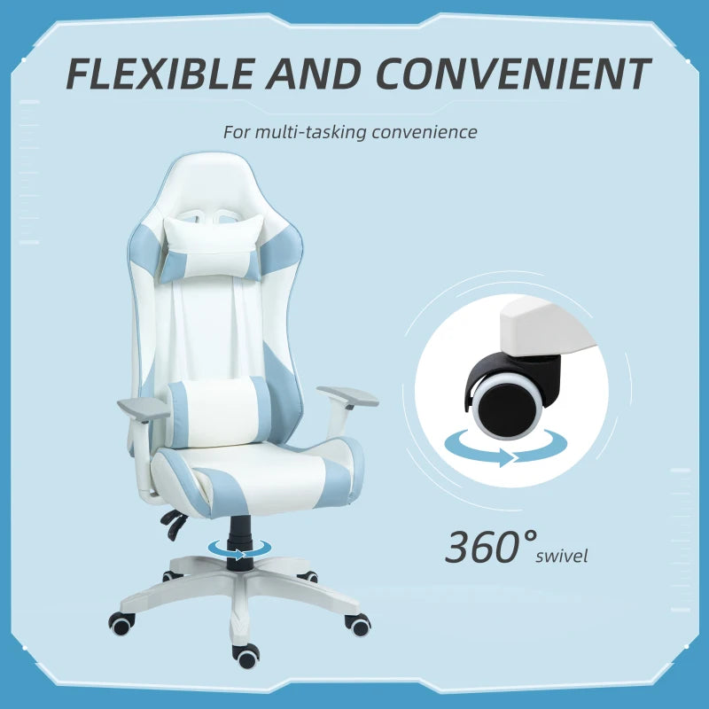 Light Blue Racing Gamer Chair with Reclining Feature