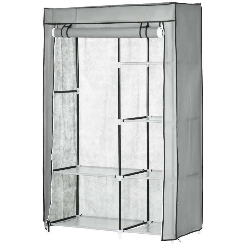 Light Grey Fabric Portable Wardrobe with 6 Shelves and Hanging Rail