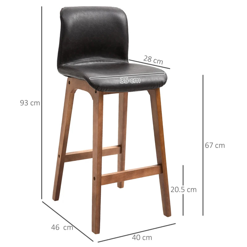 Modern Black PU Leather Bar Stools Set of 2 with Wooden Frame