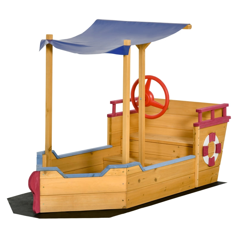 Wooden Sandbox with Canopy Bench Seat - Blue, Ages 3-8