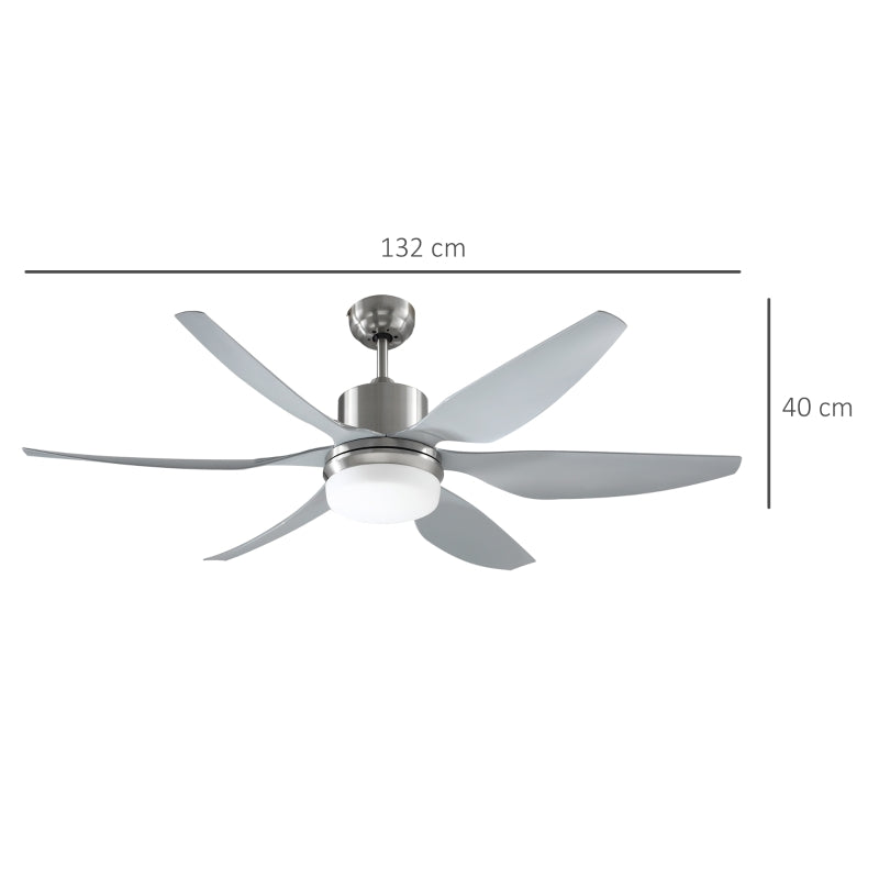 Silver Reversible Ceiling Fan with Light, 6 Blades Indoor Modern LED Remote Control