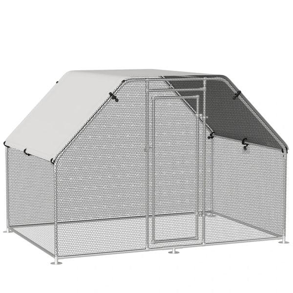 Large Metal Chicken Coop Run Cage with Cover - Outdoor, 280x190x195 cm, Grey