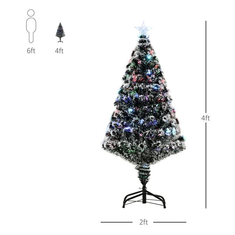 4ft Pre-lit Snow Xmas Tree with Colourful LED Lights, Green & White