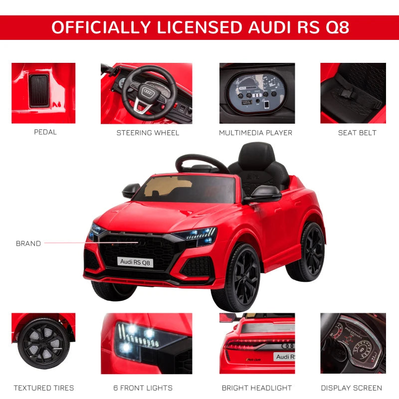 Red Audi RS Q8 6V Kids Electric Ride-On Car with Remote Control and Music