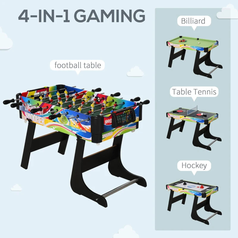 4-in-1 Multi-Color Folding Gaming Table: Hockey, Football, Table Tennis, Billiards