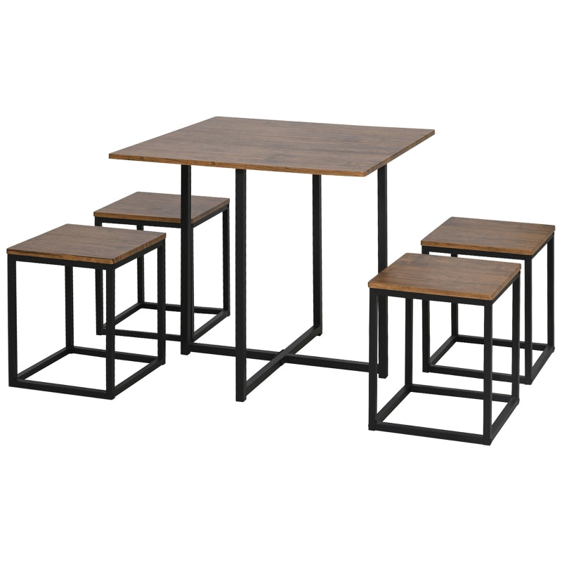Brown Industrial Dining Set with Square Table and Chairs