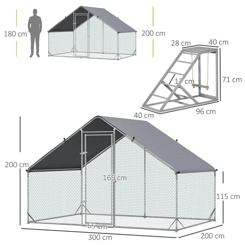 Chicken Run with Activity Shelf and Cover, 3x2x2m, Green