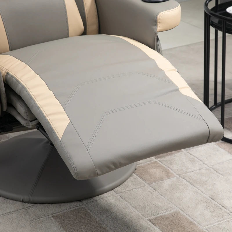 Grey Manual Recliner Armchair with Leg Rest, Reclining & Swivel Functions