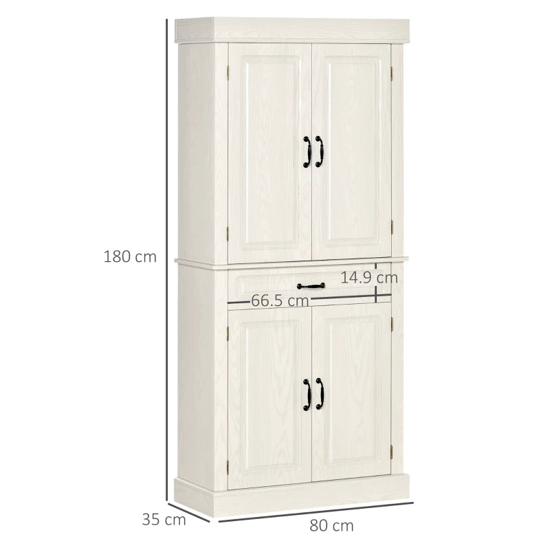 White Wood Grain Kitchen Cupboard with 4 Doors and Drawer, 180cm