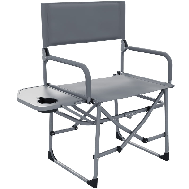 Grey Folding Camping Chair with Side Table