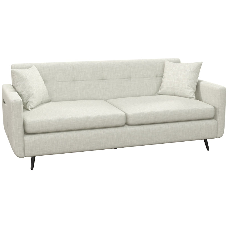 Beige Fabric 2 Seater Sofa with Storage Pockets and Steel Legs