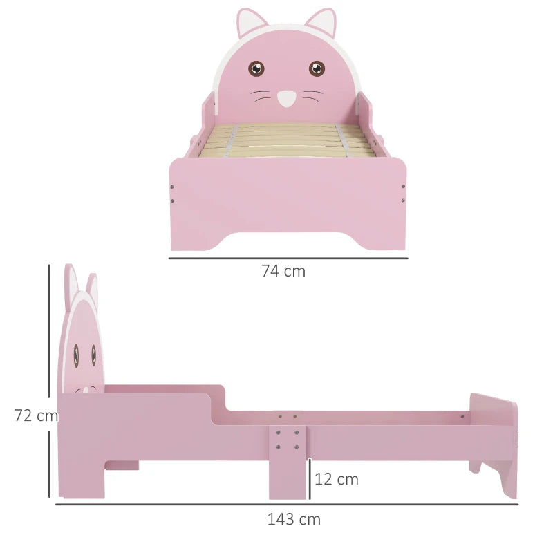 Cat Design Pink Toddler Bed Frame with Guardrails - 3-6 Years