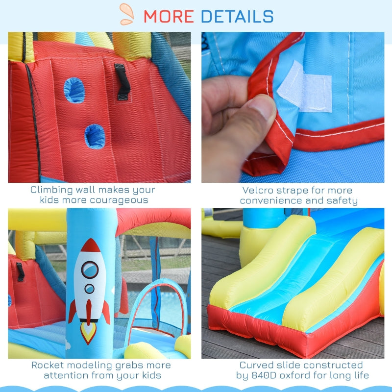 Inflatable Rocket Design Bounce Castle with Trampoline, Slide, and Pool - 3.4m x 2.8m x 1.85m - Blue