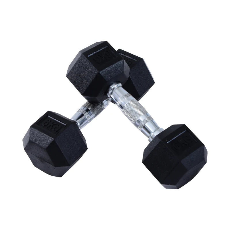 6kg Hex Rubber Dumbbells Set - Home Gym Weight Lifting Equipment