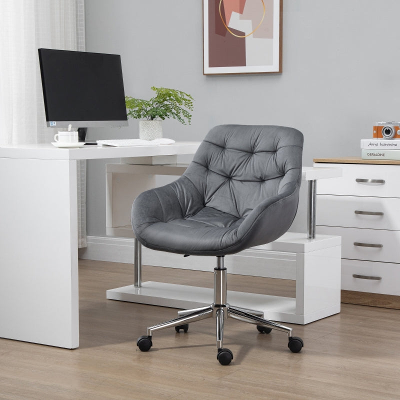 Dark Grey Velvet Swivel Desk Chair with Adjustable Ergonomic Support