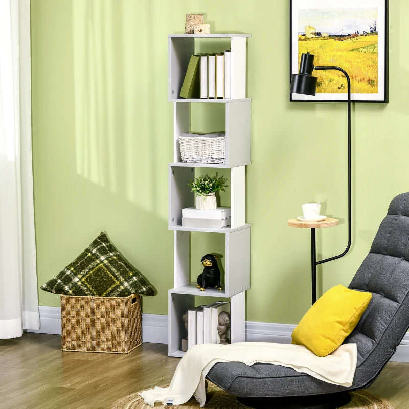 Modern 5-Tier Light Grey Bookshelf for Home Office