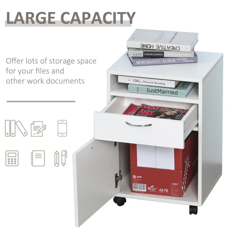 White 60cm Storage Cabinet with Drawer and Open Shelf