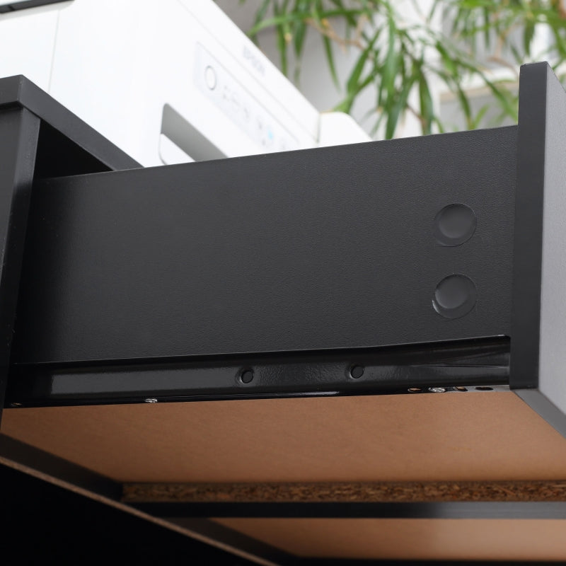 Black Printer Stand with Storage Drawer - Home Office Organizer